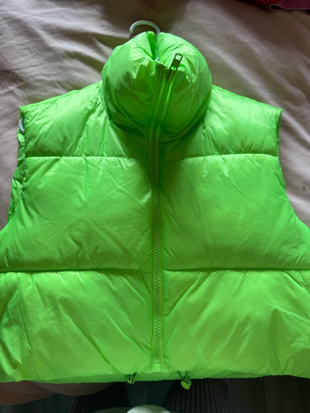Cropped Neon Green Puffer Vest - Unbranded
